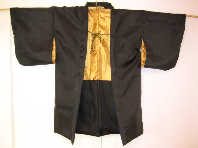 Black nylon haori with gold lining