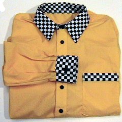 A yellow shirt with checker accents